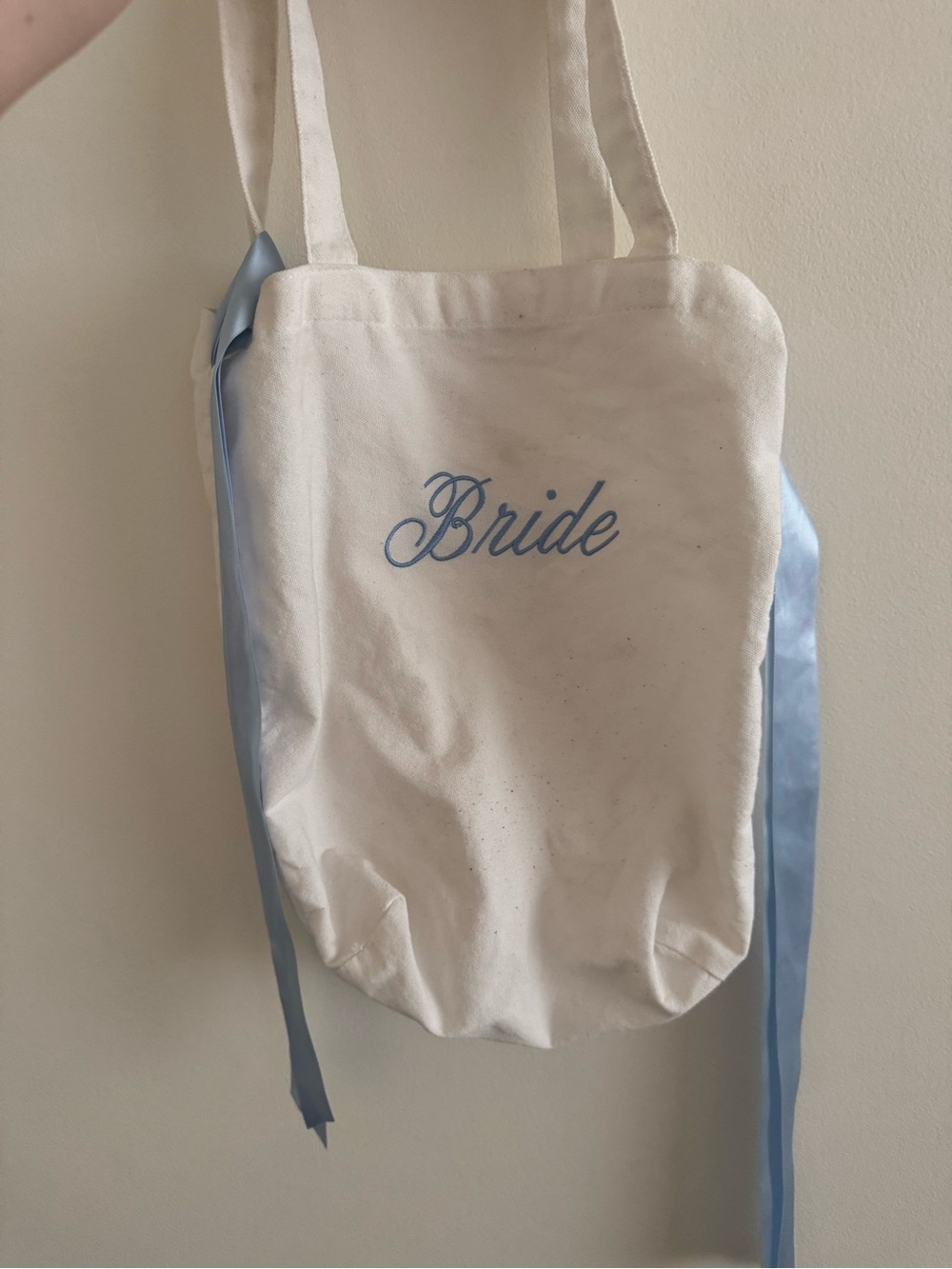 Bride Canvas Tote with Light Blue Ribbon
